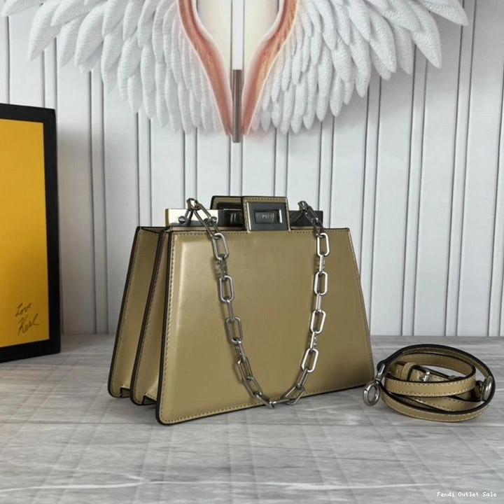 Affordable Calf Mini Peekaboo Fendi Cut In Leather Khaki Bag 0726